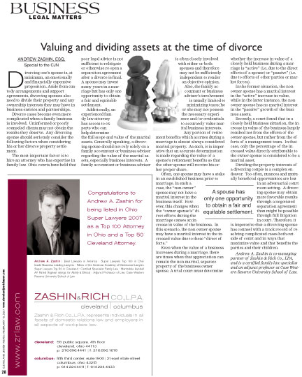 Business Legal Matters – Valuing and dividing assets at the time of divorce
