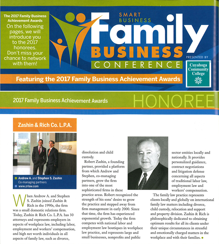 2017 Smart Business Family Business Achievement Awards Honors Zashin & Rich