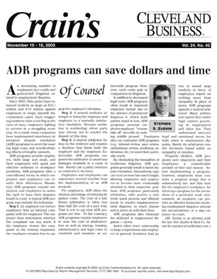 ADR programs can save dollars and time, By Stephen Zashin